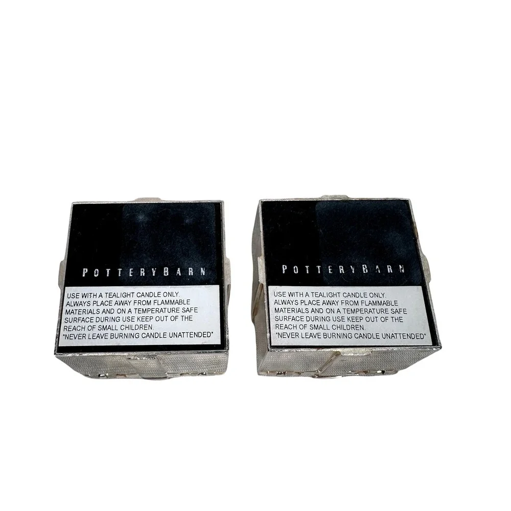 Pottery Barn‎ Silver Gift Box Tealight Candle Holders Pair Hinged Bow Detail
